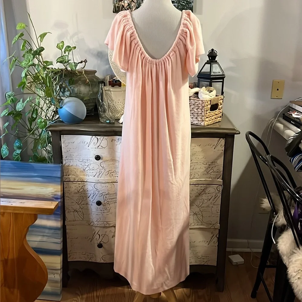 VINTAGE TERRYCLOTH HAND MADE COTTAGECORE LOUNGEWEAR DRESS BABY PINK SIZE MEDIUM - Picture 6 of 9